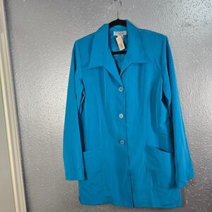 Kensington Square Womens Turquoise Blue Longline 3-Button Blazer Jacket Size S T